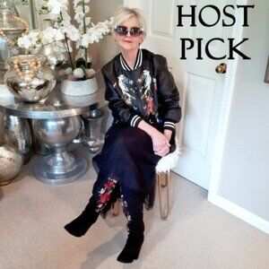 NWT Kate Spade black suede floral embroidered long boots 6.5